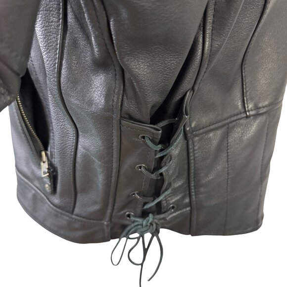 Wilsons Leather Open Road Black Motorcycle Jacket Coat Moto Biker Size L Zippers - Picture 5 of 12